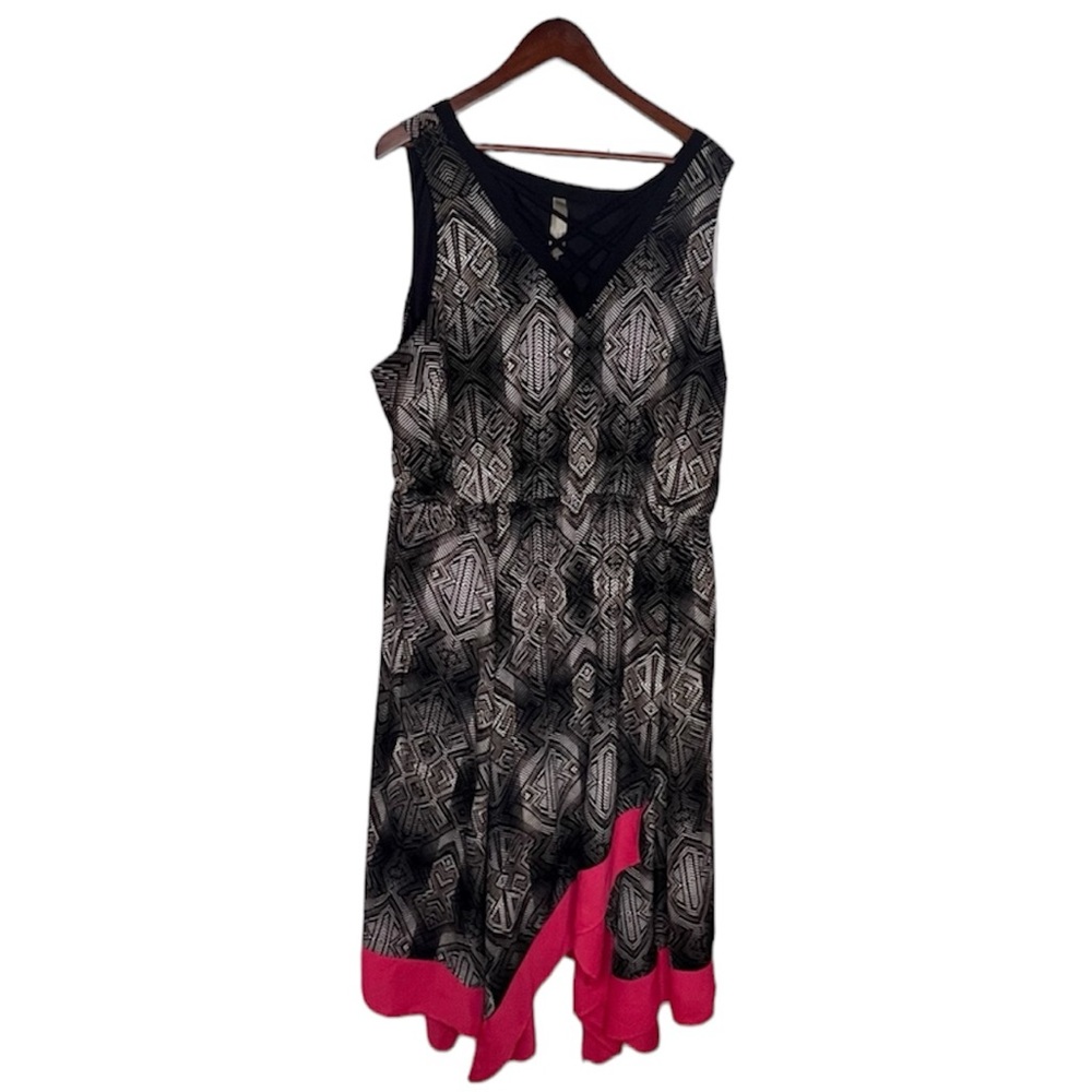 𝅺Penningtons black and beige Handkerchief pink Hem Maxi Dress With Pockets 2XL